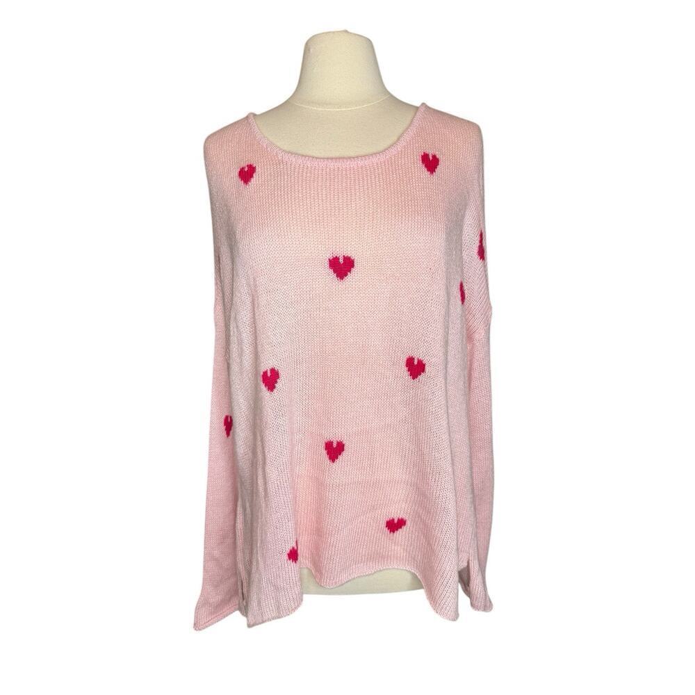 Wooden Ships NEW Pink Heart Oversized Sweater M/L Acrylic Mohair Wool Blend